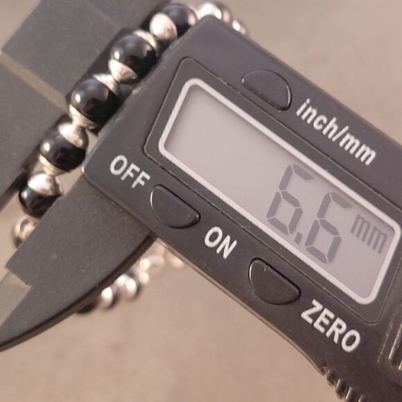 NEW Sterling Silver 6.6mm Onyx Beaded Ball Bracelet - Picture 5 of 6